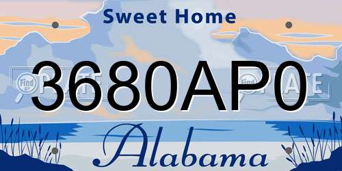3680AP0 Alabama License Plate