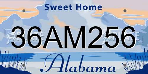 36AM256 Alabama License Plate