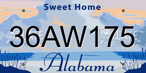 36AW175 Alabama License Plate