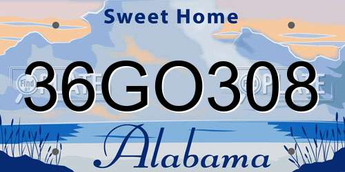 36GO308 Alabama License Plate