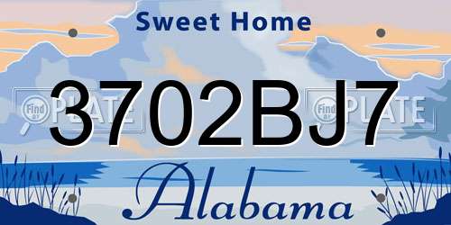 3702BJ7 Alabama License Plate