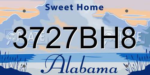 3727BH8 Alabama License Plate