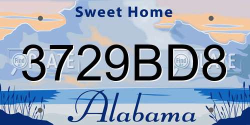3729BD8 Alabama License Plate