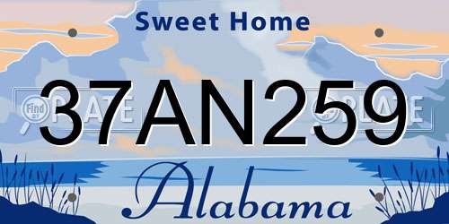 37AN259 Alabama License Plate