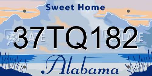 37TQ182 Alabama License Plate