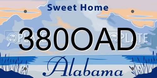 380OAD Alabama License Plate