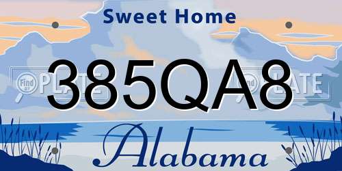 385QA8 Alabama License Plate