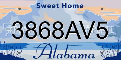 3868AV5 Alabama License Plate