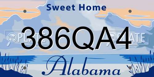 386QA4 Alabama License Plate