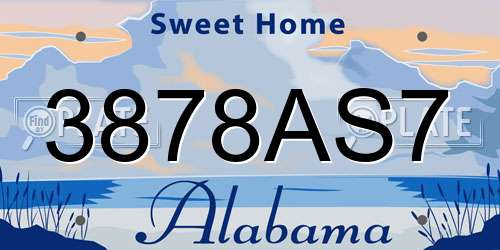 3878AS7 Alabama License Plate
