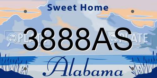 3888AS Alabama License Plate