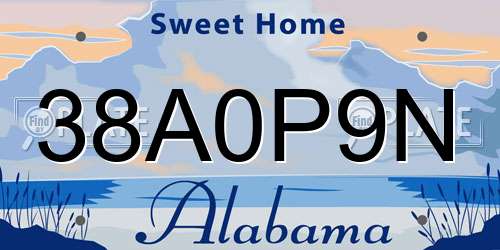 38A0P9N Alabama License Plate