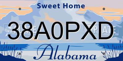 38A0PXD Alabama License Plate