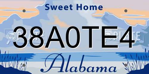 38A0TE4 Alabama License Plate