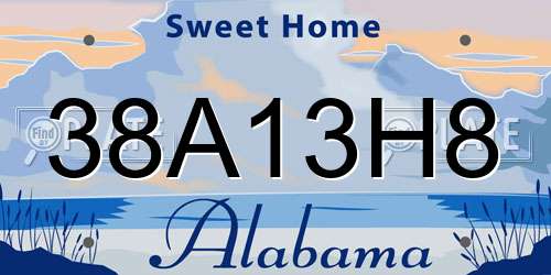 38A13H8 Alabama License Plate