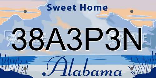 38A3P3N Alabama License Plate