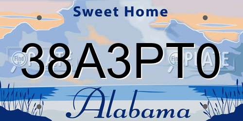 38A3PT0 Alabama License Plate