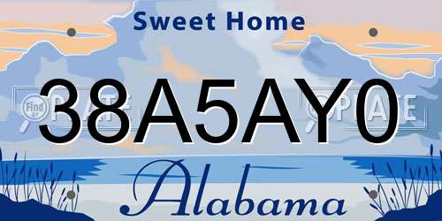 38A5AY0 Alabama License Plate