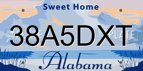 38A5DXT Alabama License Plate