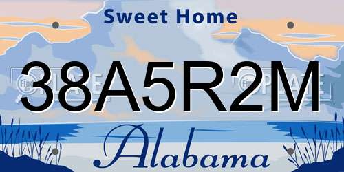 38A5R2M Alabama License Plate