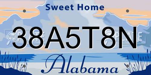 38A5T8N Alabama License Plate