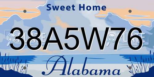 38A5W76 Alabama License Plate