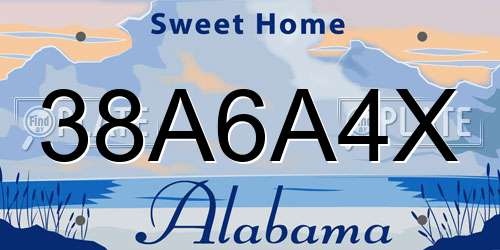 38A6A4X Alabama License Plate