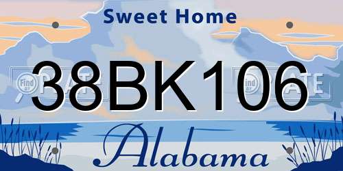 38BK106 Alabama License Plate