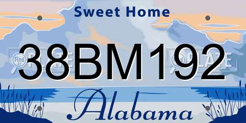 38BM192 Alabama License Plate