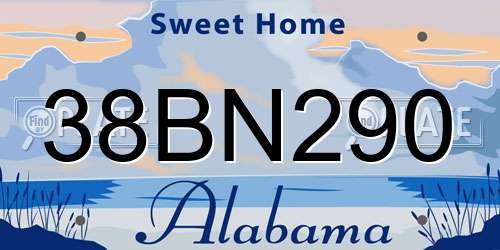38BN290 Alabama License Plate