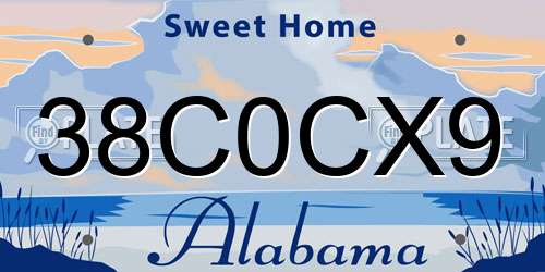 38C0CX9 Alabama License Plate