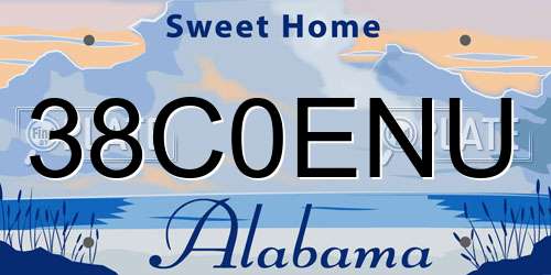 38C0ENU Alabama License Plate