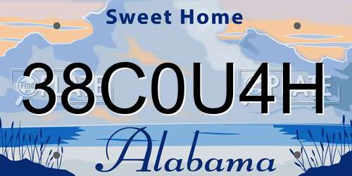 38C0U4H Alabama License Plate