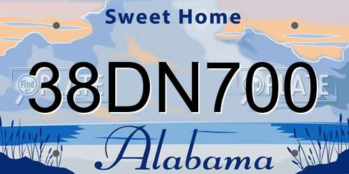 38DN700 Alabama License Plate