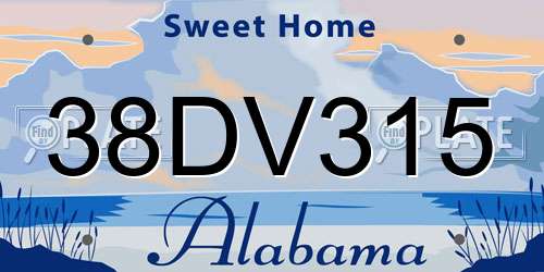 38DV315 Alabama License Plate
