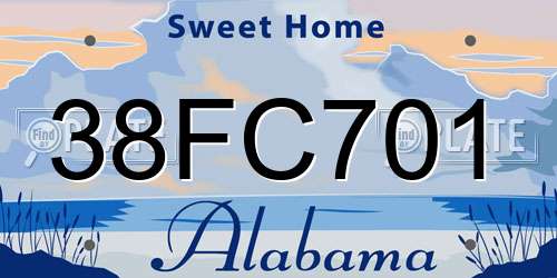 38FC701 Alabama License Plate