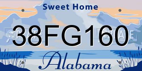 38FG160 Alabama License Plate