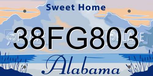 38FG803 Alabama License Plate