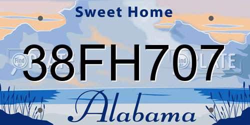 38FH707 Alabama License Plate