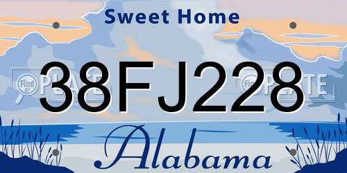 38FJ228 Alabama License Plate