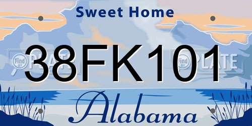 38FK101 Alabama License Plate
