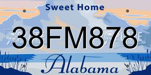 38FM878 Alabama License Plate