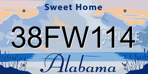 38FW114 Alabama License Plate
