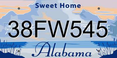 38FW545 Alabama License Plate