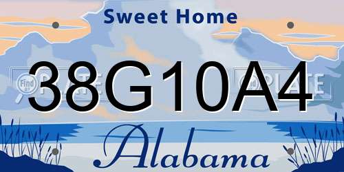 38G10A4 Alabama License Plate