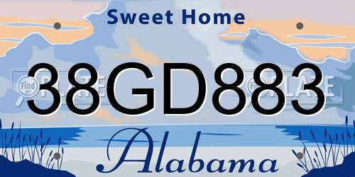 38GD883 Alabama License Plate