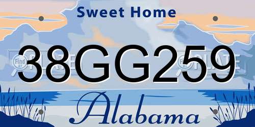 38GG259 Alabama License Plate