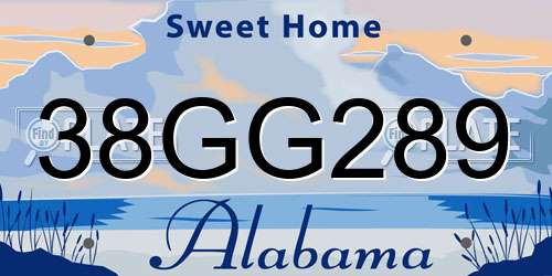 38GG289 Alabama License Plate