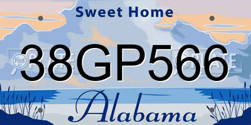 38GP566 Alabama License Plate