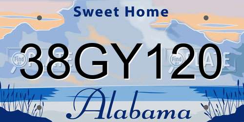 38GY120 Alabama License Plate